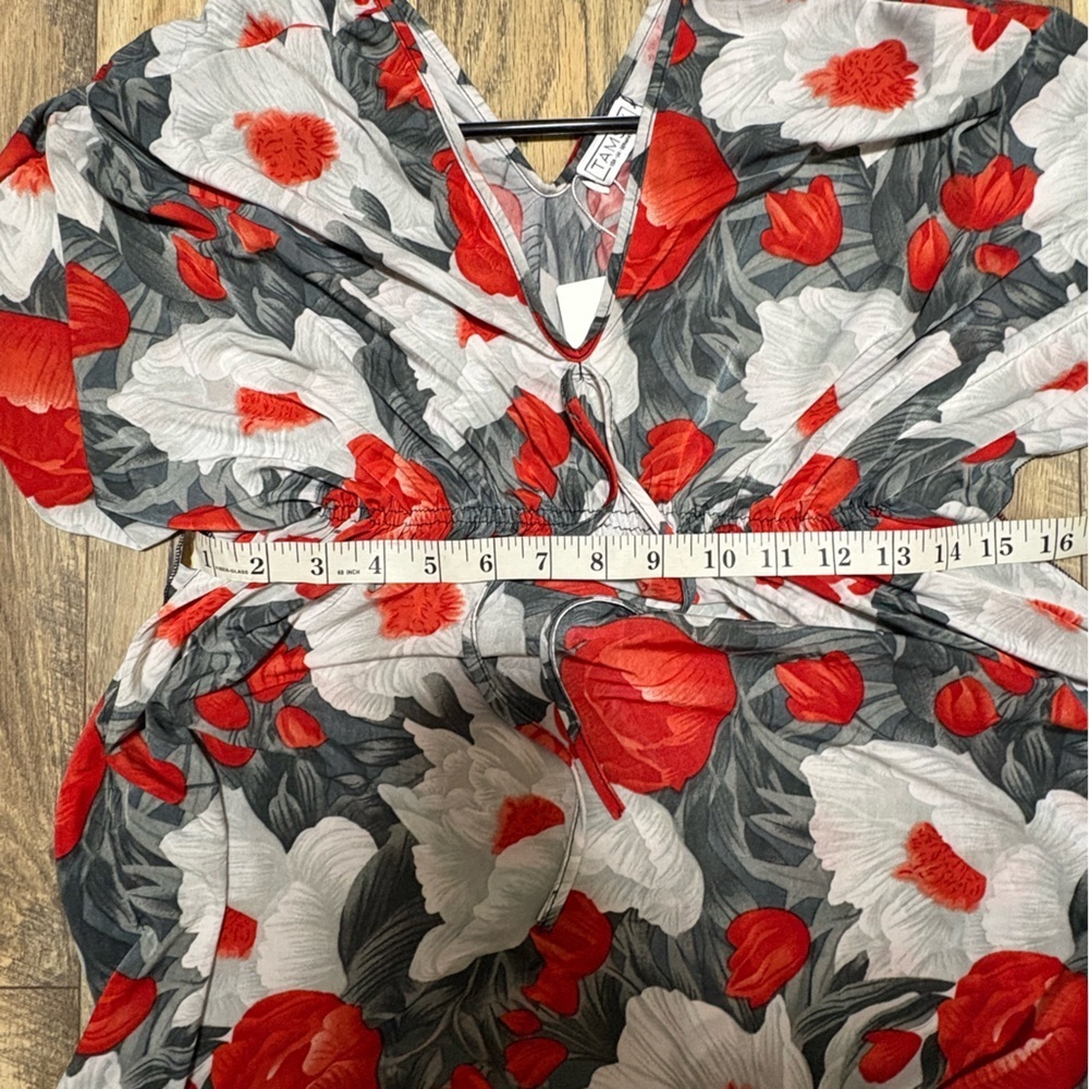 Tamsy Floral V-Neck Top in Red & Gray - Picture 5 of 5